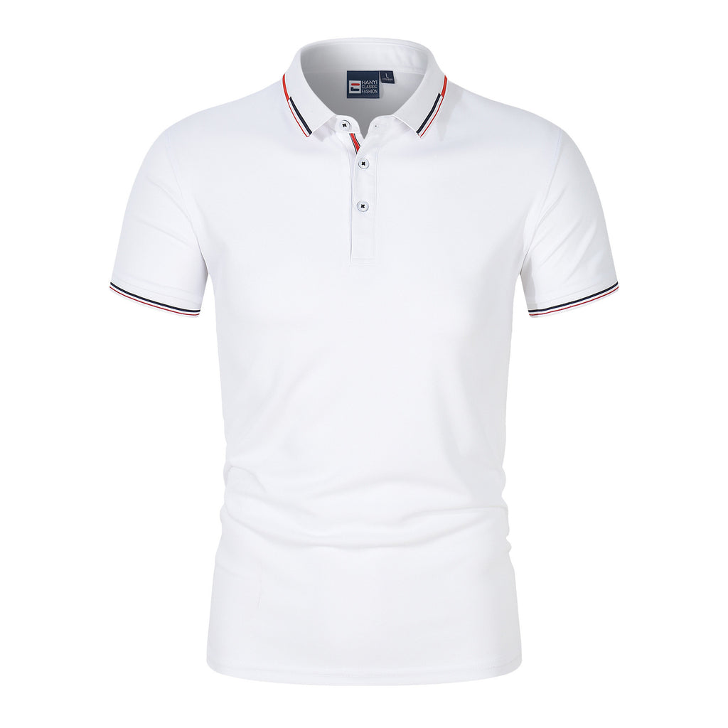 Solid-color Mens Polo Shirt With A Stand-up Collar And Short Sleeves