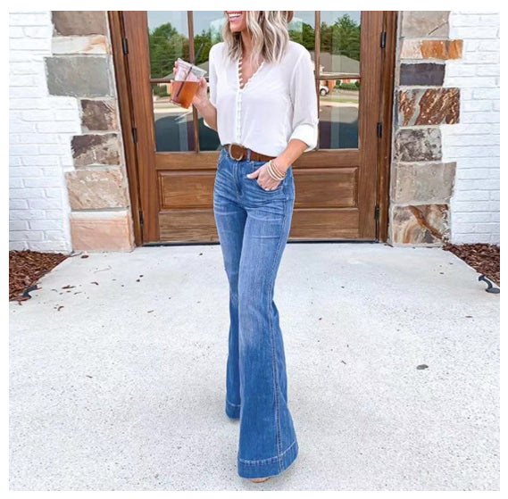 Women's Simple Flared Wide-leg Denim Trousers