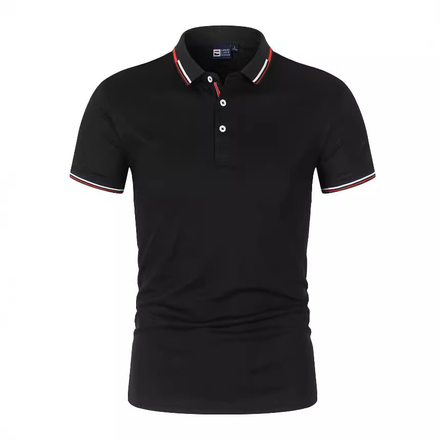Solid-color Mens Polo Shirt With A Stand-up Collar And Short Sleeves