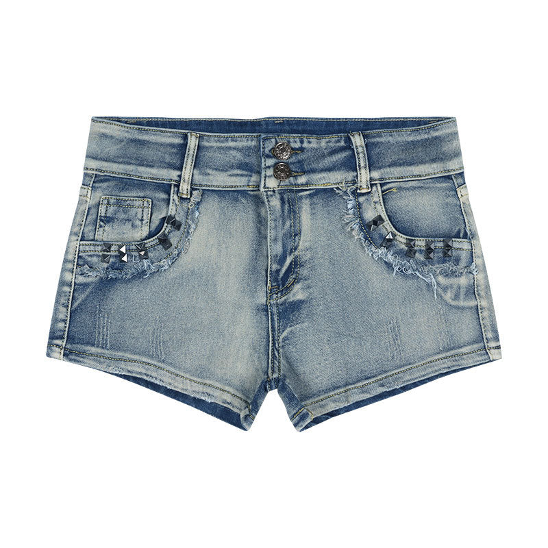 Low-rise Studded Denim Shorts For Women A Niche Style