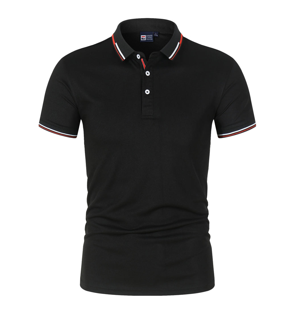 Solid-color Mens Polo Shirt With A Stand-up Collar And Short Sleeves