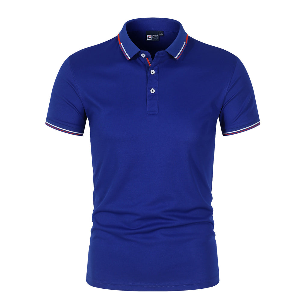 Solid-color Mens Polo Shirt With A Stand-up Collar And Short Sleeves