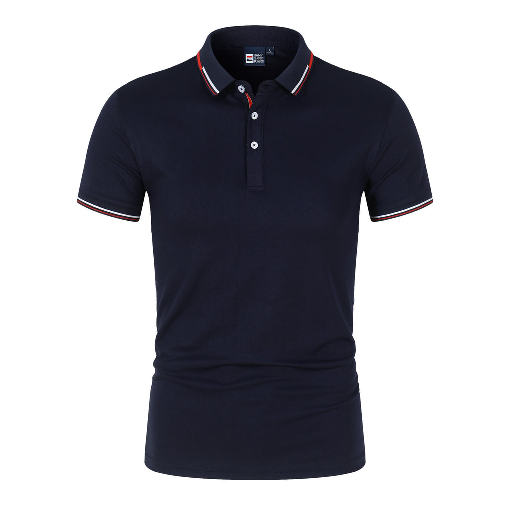 Solid-color Mens Polo Shirt With A Stand-up Collar And Short Sleeves